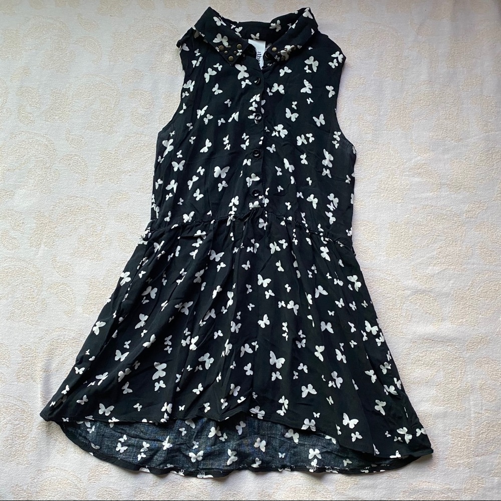 Black button up with white butterfly print